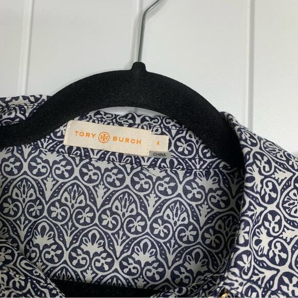 Tory Burch Brigitte paisley floral Button-Down Blouse Carinthia Navy tab sleeves - Picture 3 of 7
